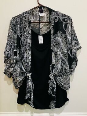 Black Tank with Black & White Paisley Kimono -